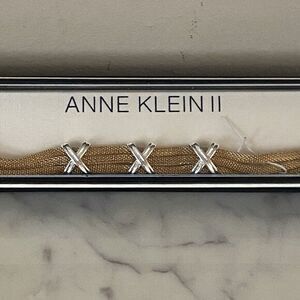 Anne Klein Vintage Golden Mesh Bracelet Polished X Stations Gold Tone NOS 7”